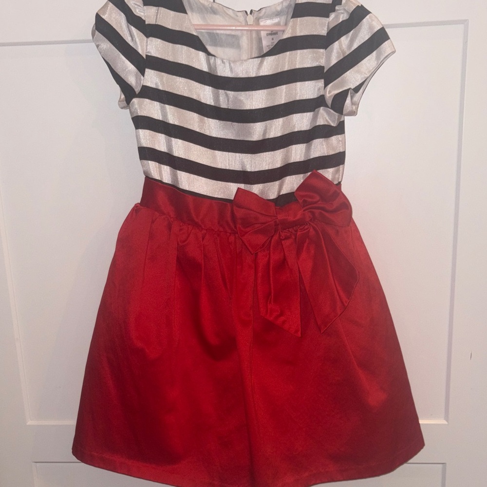 Gymboree Black and White Striped Top with Red Skirt Dress